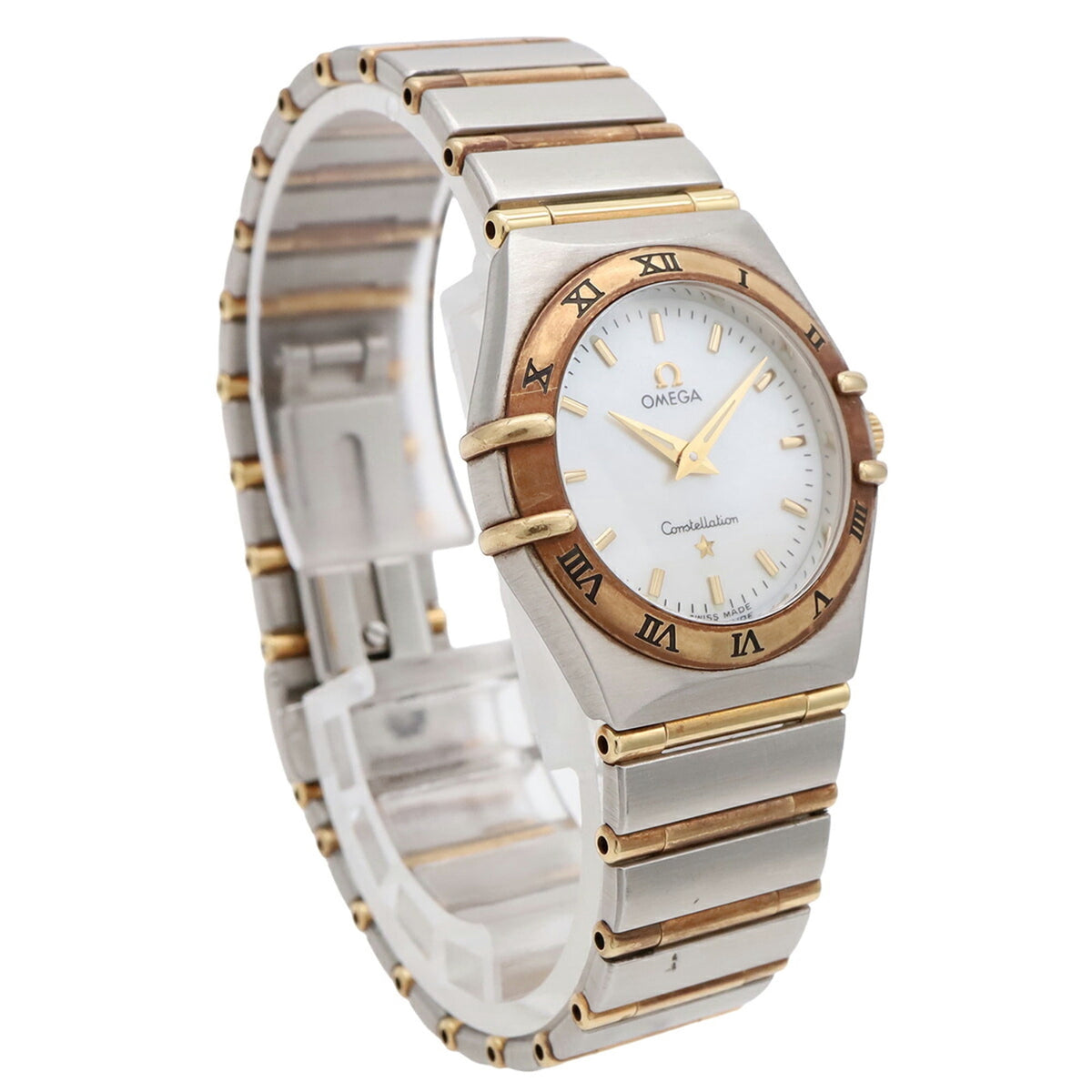Pre-Owned OMEGA Constellation '95 Full Bar White Mother-of-Pearl Dial Stainless Steel Yellow...