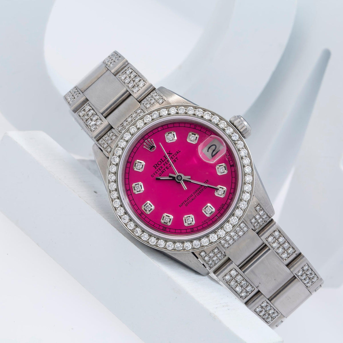 Pre-Owned Rolex Datejust 31MM 78240 Pink Diamond Dial Diamond Bezel Stainless Steel Semi Diamond Oyster Bracelet