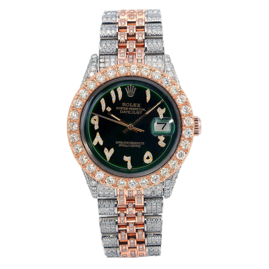 Pre-Owned Rolex Datejust 36MM 1601 Green Eastern Arabic Diamond Dial Diamond Bezel Two Tone Rose Gold Full Diamond Jubilee Bracelet