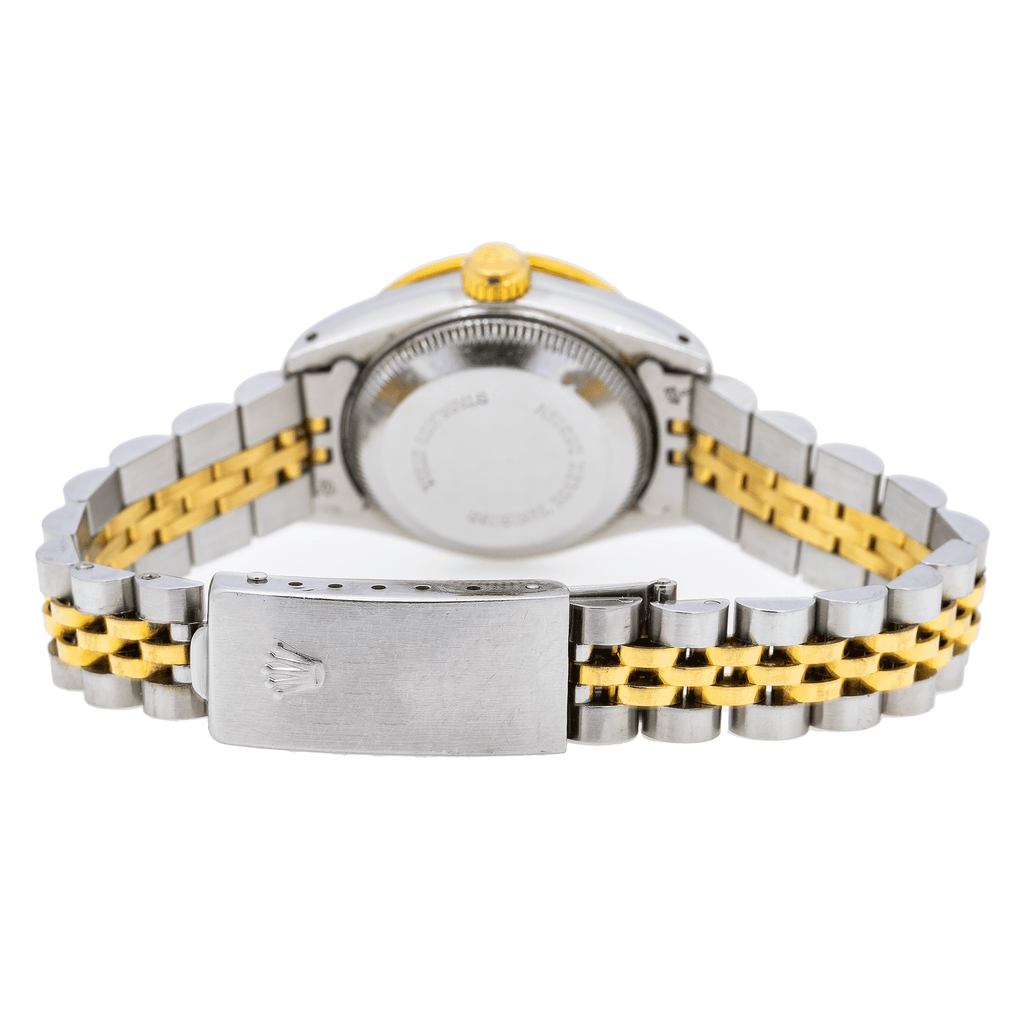 Pre-Owned Rolex Datejust 26MM 69173 Pink Mother of Pearl Diamond Dial Rainbow Gemstone Bezel Two Tone Yellow Gold Jubilee Bracelet 0.2ct