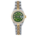 Pre-Owned Rolex Datejust 26MM 69173 Green Diamond Dial Diamond Bezel Two Tone Yellow Gold Jubilee Bracelet