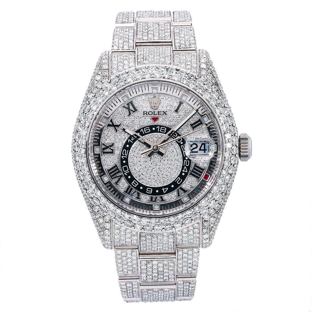 Pre-Owned Rolex Sky-Dweller 42MM 326934 Diamond Paved Roman Dial Diamond Bezel Stainless Steel Full Diamond Oyster Bracelet 16.75ct