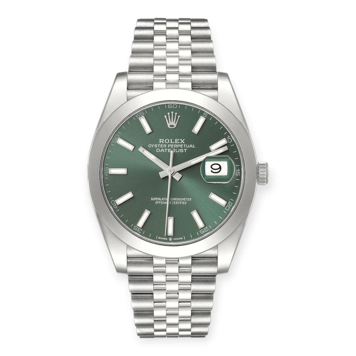 Pre-Owned Rolex Datejust 41 Mint Green Dial 126300 Steel Mens Watch