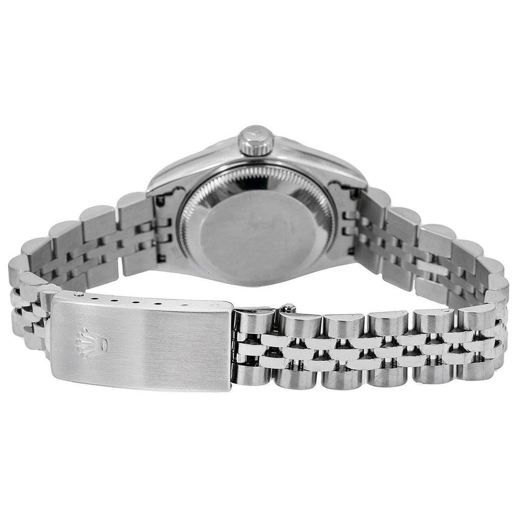 Pre-Owned Rolex Date 26MM 6924 Black Dial Engine Turned Bezel Stainless Steel Jubilee Bracelet
