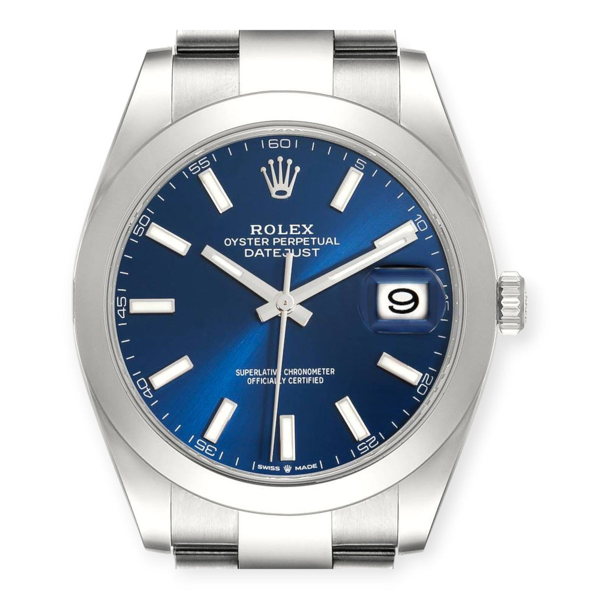 Pre-Owned Rolex Datejust 41 Blue Dial Ref 126300 Smooth Bezel Steel Mens Watch