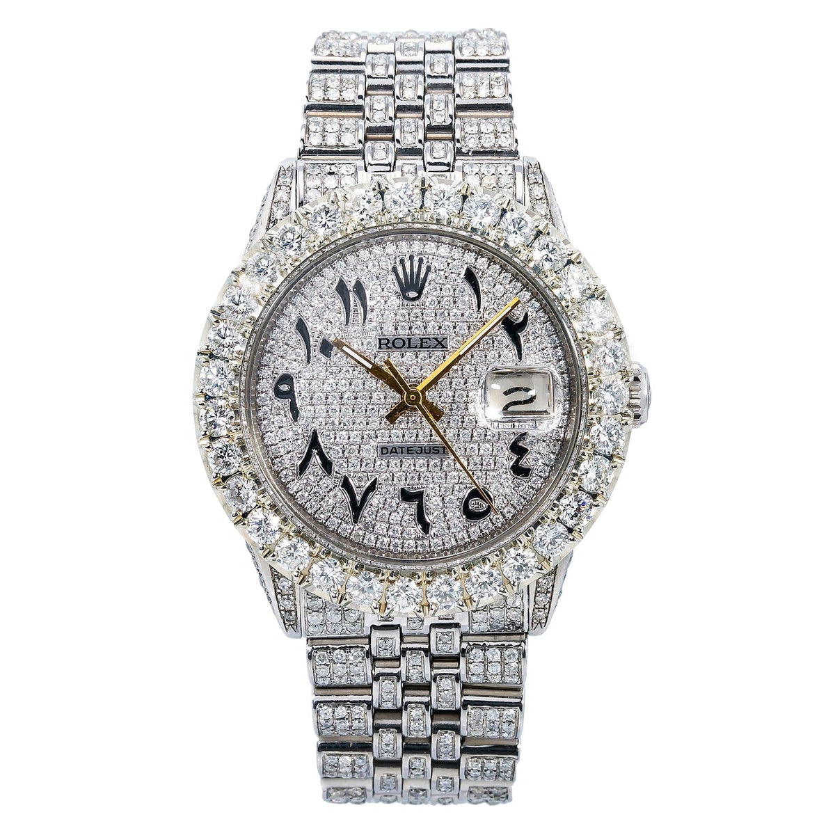 Pre-Owned Rolex Datejust 36MM 16030 Diamond Paved Eastern Arabic Dial Diamond Bezel Stainless Steel Full Diamond Jubilee Bracelet 8.75ct