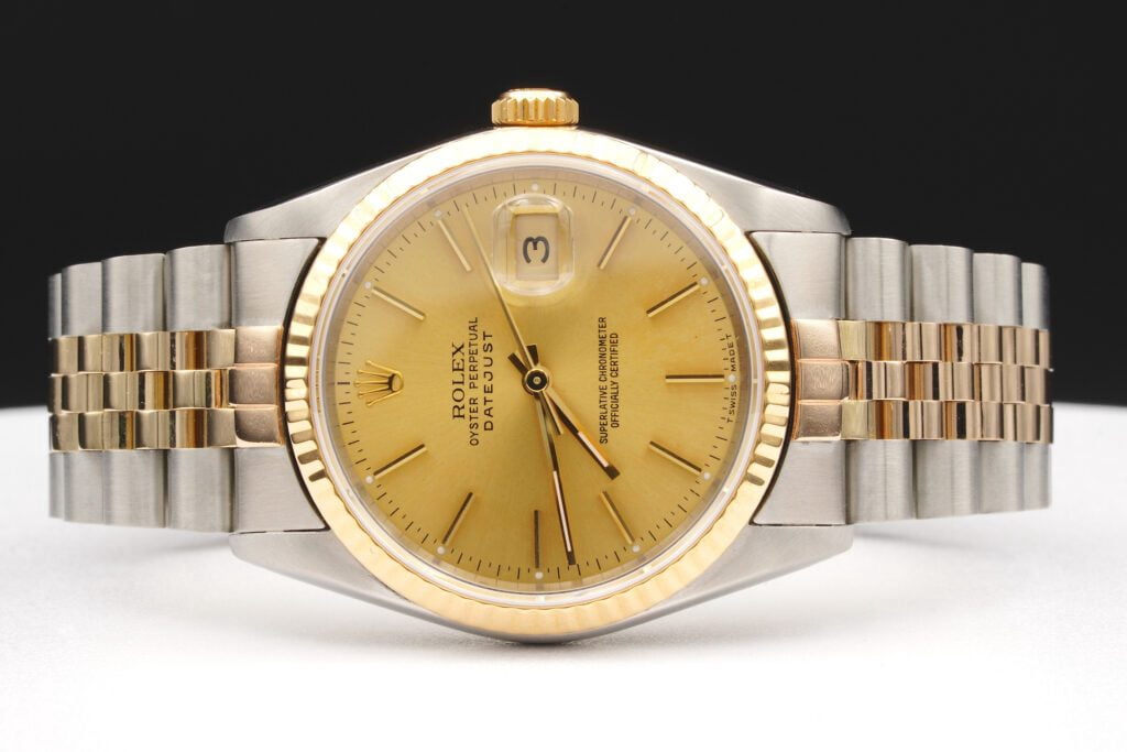 Pre-Owned Mens Rolex Two-Tone Datejust Watch Gold Champagne Dial 16233