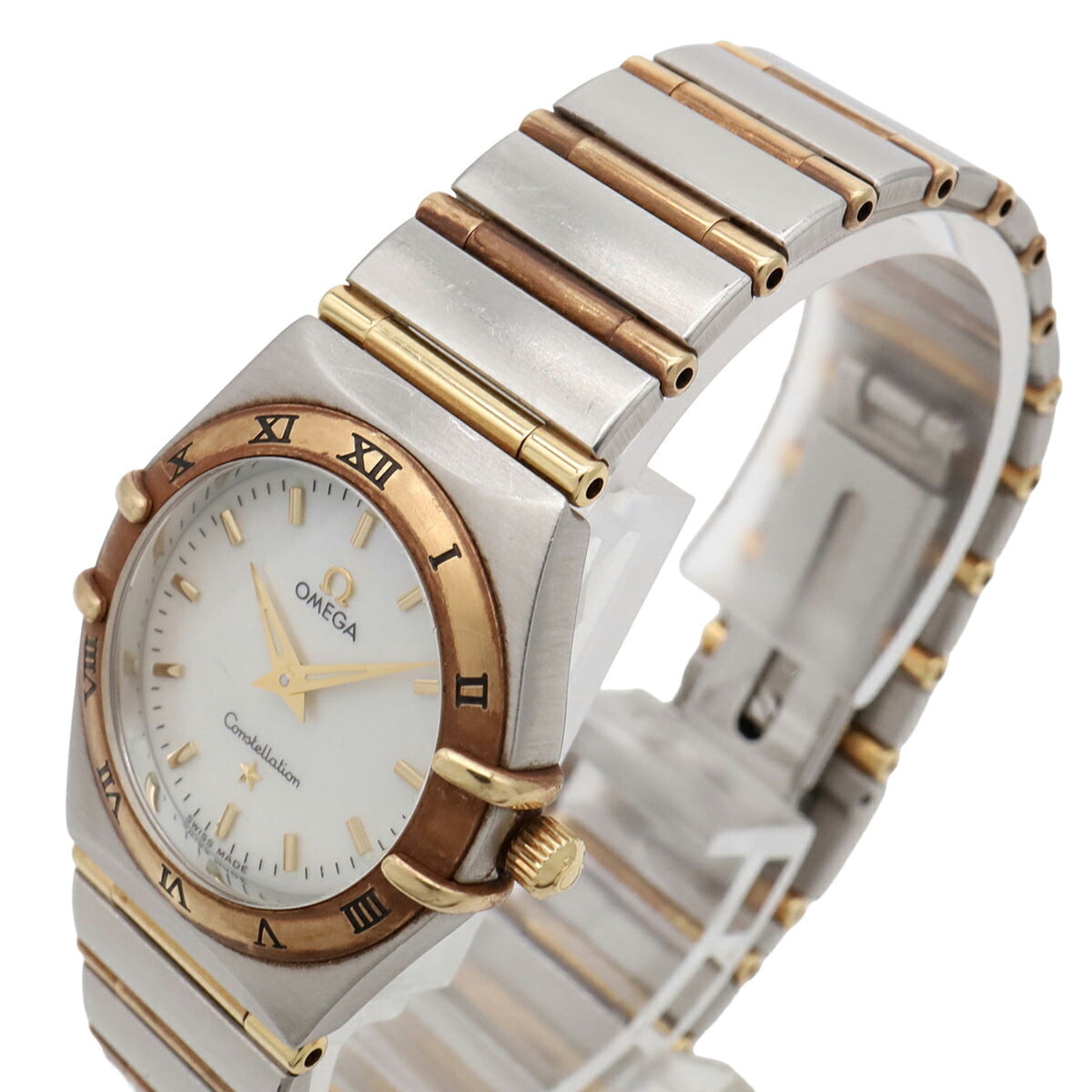 Pre-Owned OMEGA Constellation '95 Full Bar White Mother-of-Pearl Dial Stainless Steel Yellow...