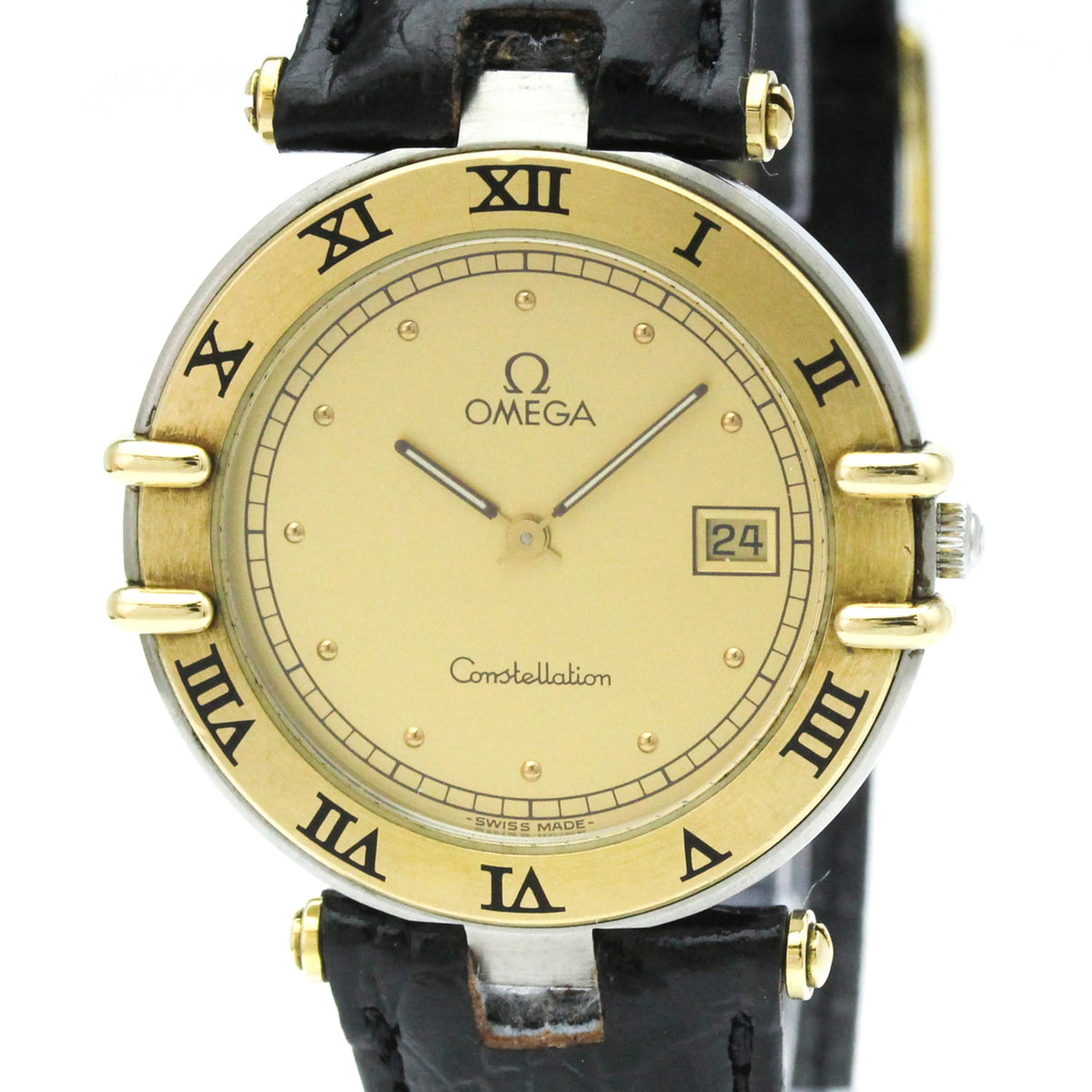 Pre-Owned OMEGA Constellation Date 18K Gold Steel Mens Watch 196.0360 Polished