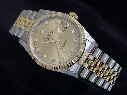 Pre-Owned Mens Rolex Two-Tone 18K/SS Datejust Champagne Diamond 16233