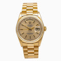 Pre-Owned Rolex Day-Date 36MM 18238 Champagne Dial Fluted Bezel 18K Yellow Gold President Bracelet