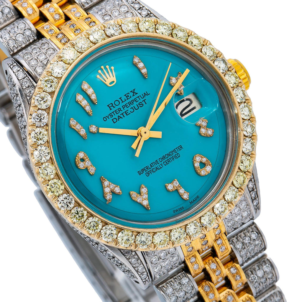 Pre-Owned Rolex Datejust 36MM 1601 Blue Eastern Arabic Diamond Dial Diamond Bezel Two Tone Yellow Gold Full Diamond Jubilee Bracelet 8.75ct