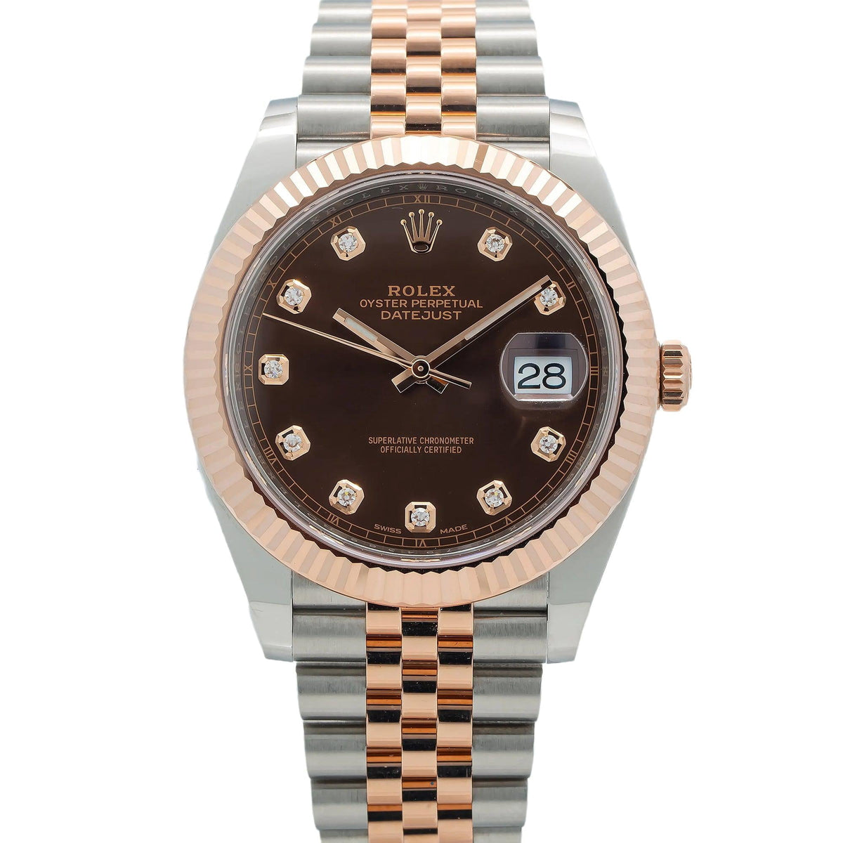 Pre-Owned Rolex Datejust 41MM 126331 Chocolate Diamond Dial Fluted Bezel Two Tone Rose Gold Jubilee Bracelet