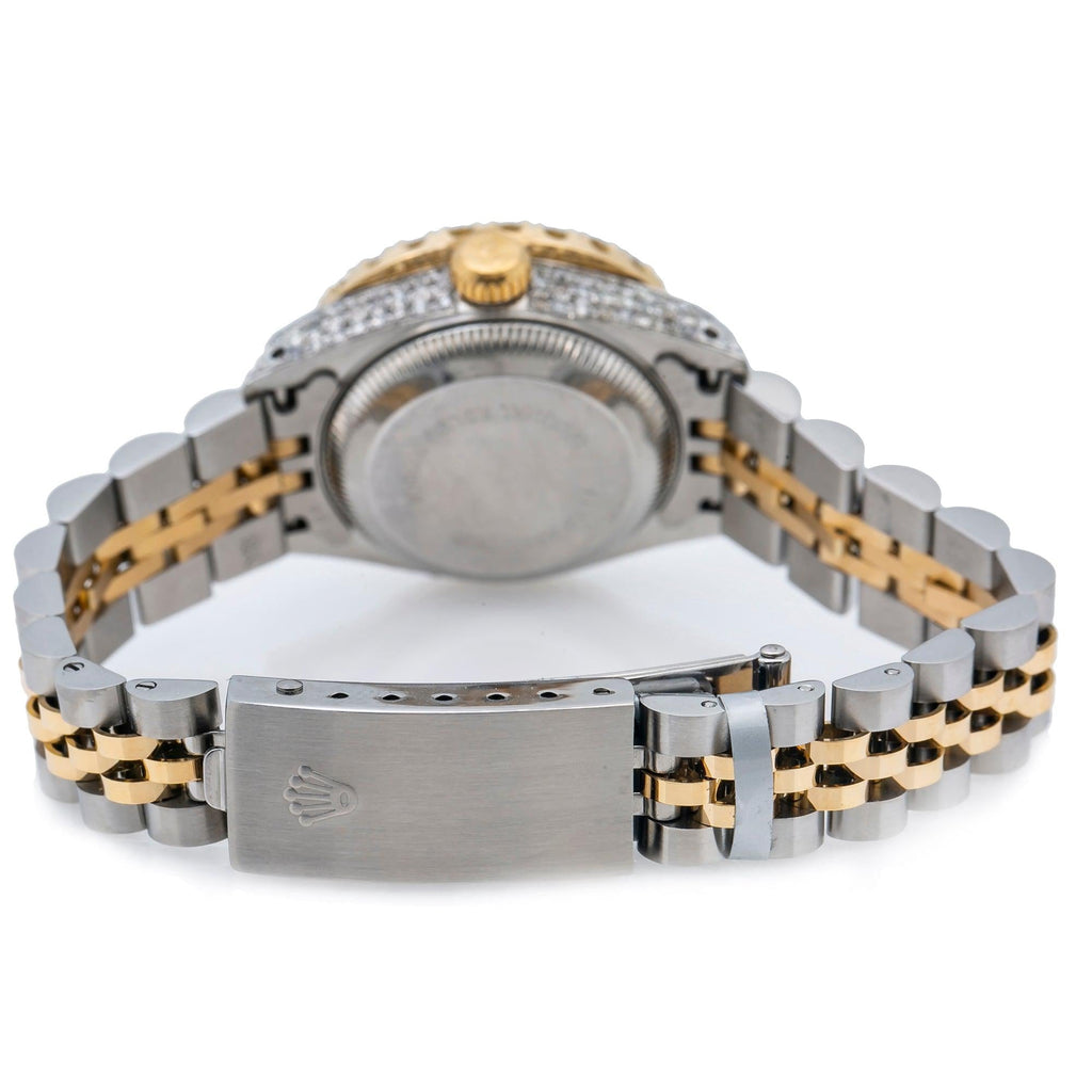 Pre-Owned Rolex Datejust 26MM 69173 Mother of Pearl Diamond Dial Diamond Bezel Two Tone Yellow Gold Jubilee Bracelet 2.75ct