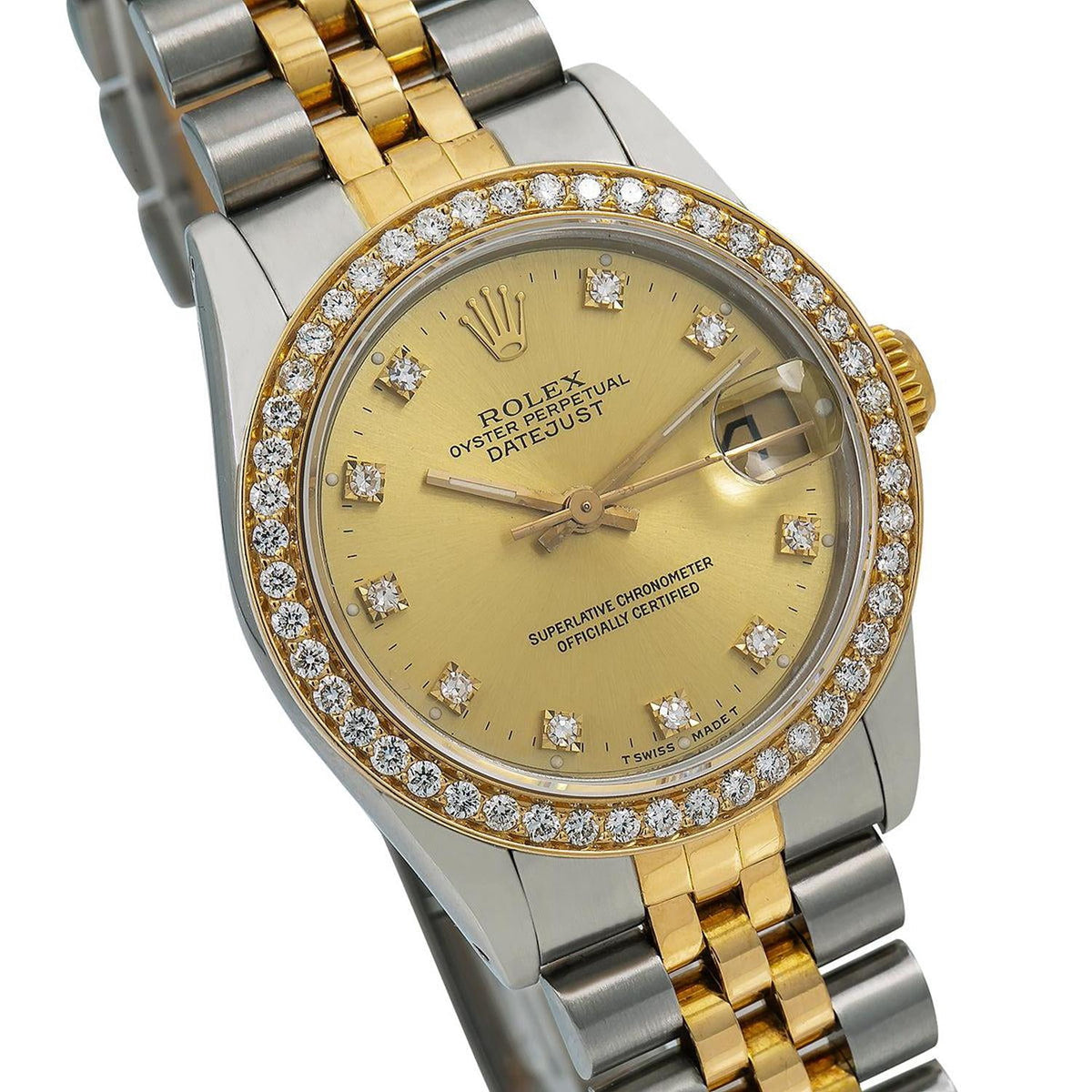 Pre-Owned Rolex Datejust 31MM 68273 Champagne Diamond Dial Diamond Bezel Two Tone Yellow Gold Jubilee Bracelet 1.05ct