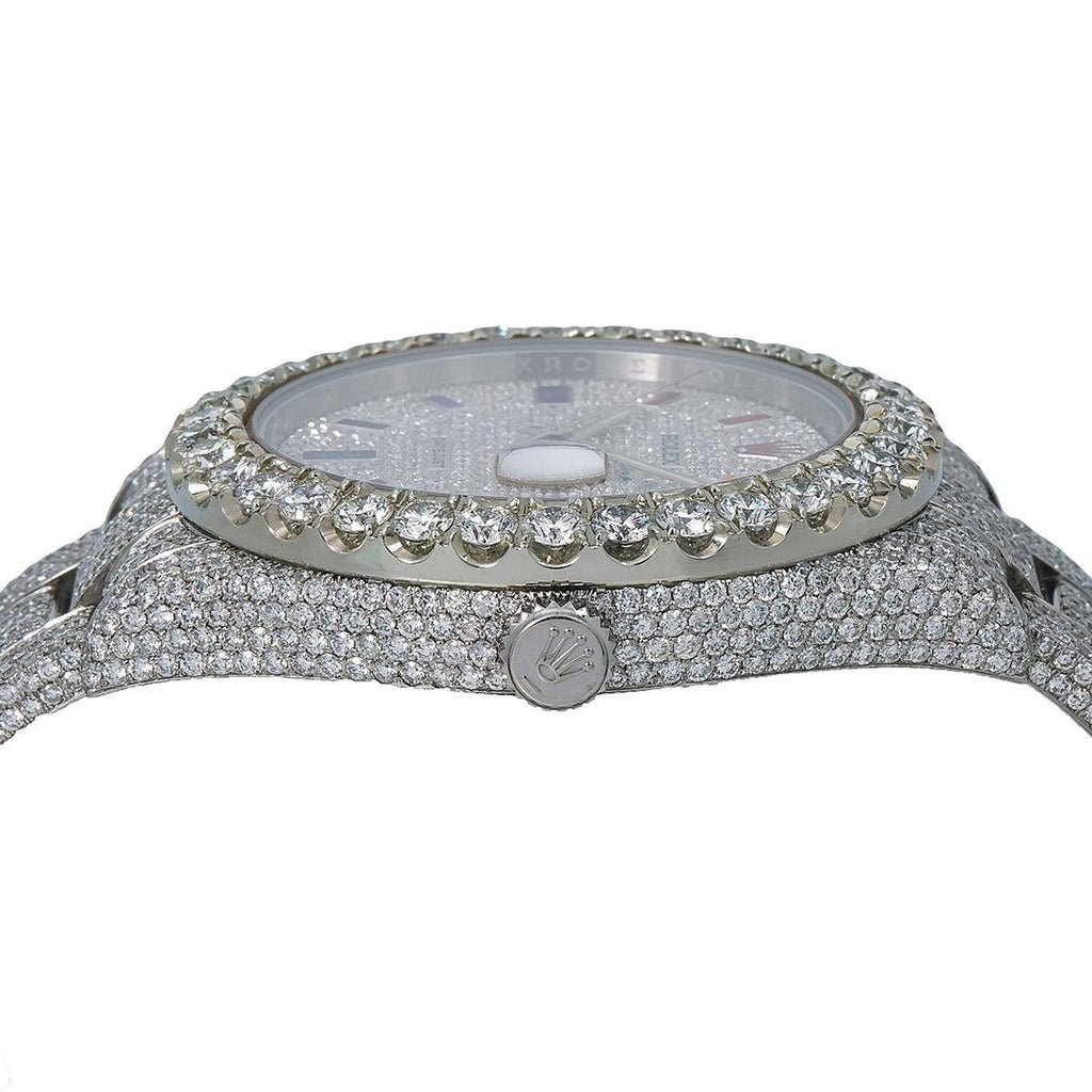 Pre-Owned Rolex Datejust 41MM 116300 Diamond Paved Rainbow Hour Dial Diamond Bezel Stainless Steel Full Diamond Oyster Bracelet 22.75ct