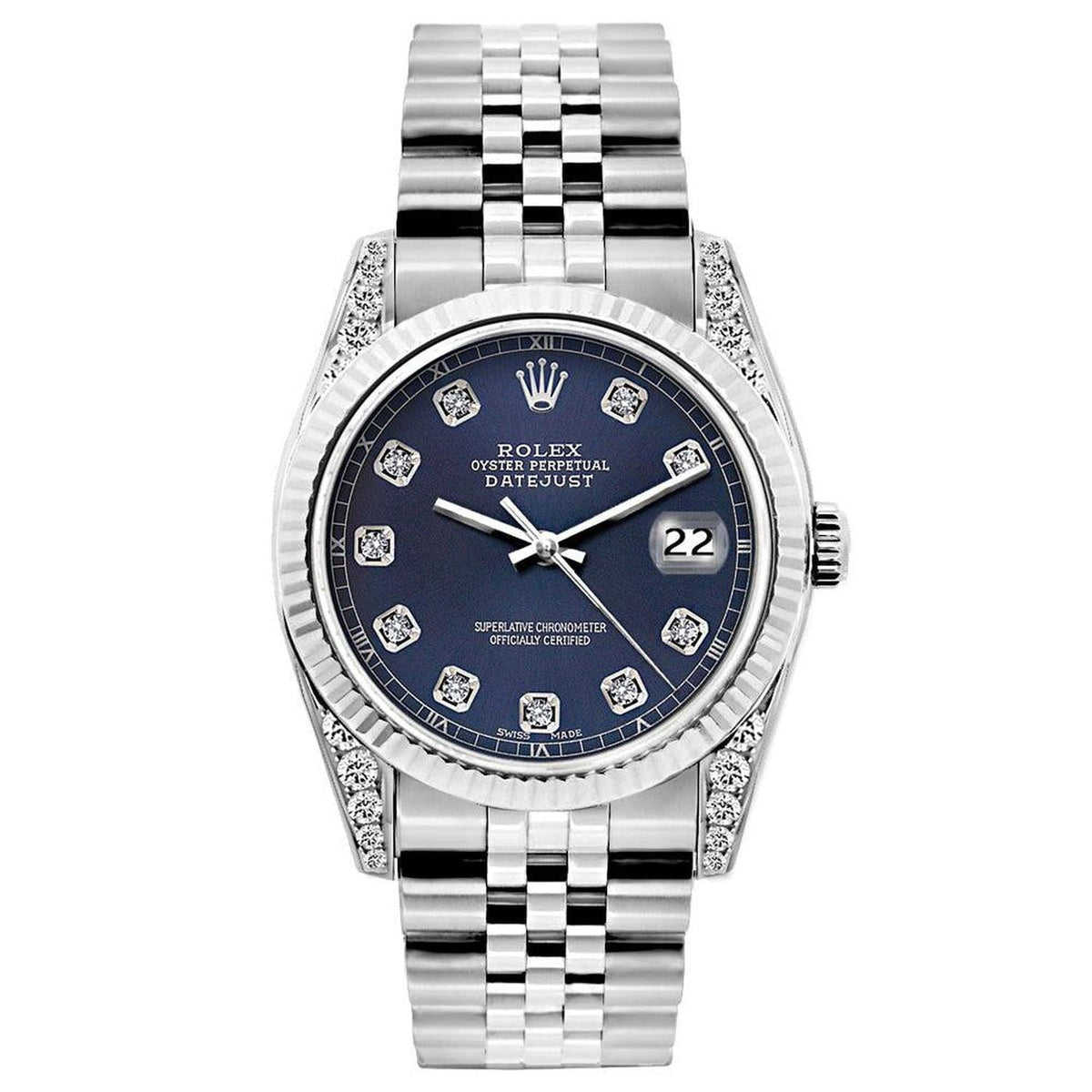 Pre-Owned Rolex Datejust 26MM 6916 Blue Diamond Dial Fluted Bezel Stainless Steel Jubilee Bracelet