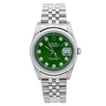 Pre-Owned Rolex Datejust 36MM 16220 Green Diamond Dial Engine Turned Bezel Stainless Steel Jubilee Bracelet