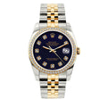 Pre-Owned Rolex Datejust 36MM 16233 Black Diamond Dial Diamond Bezel Two Tone Yellow Gold Jubilee Bracelet 1.2ct