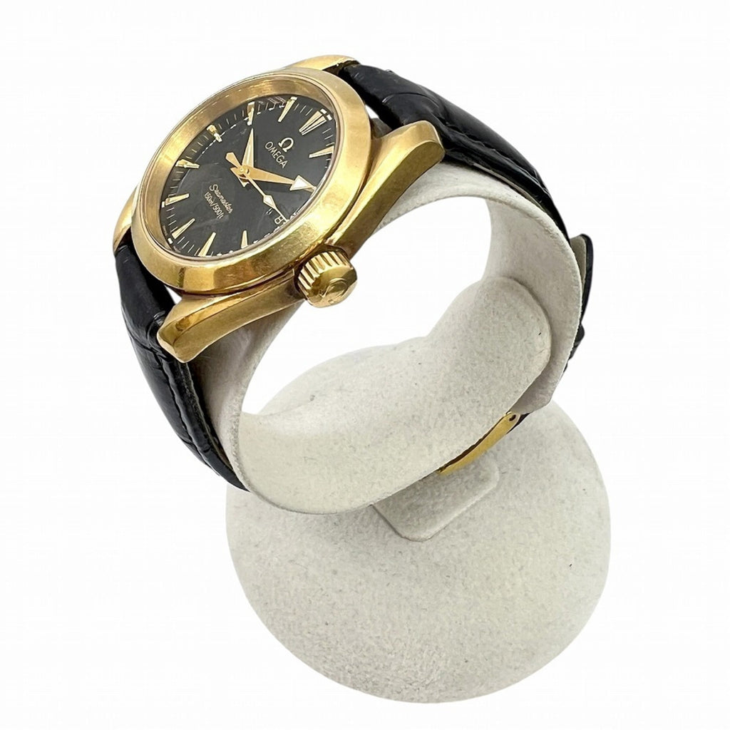 Pre-Owned OMEGA Seamaster Aqua Terra 150m K18YG Black Dial Quartz Watch 2677.50.32 Leather...