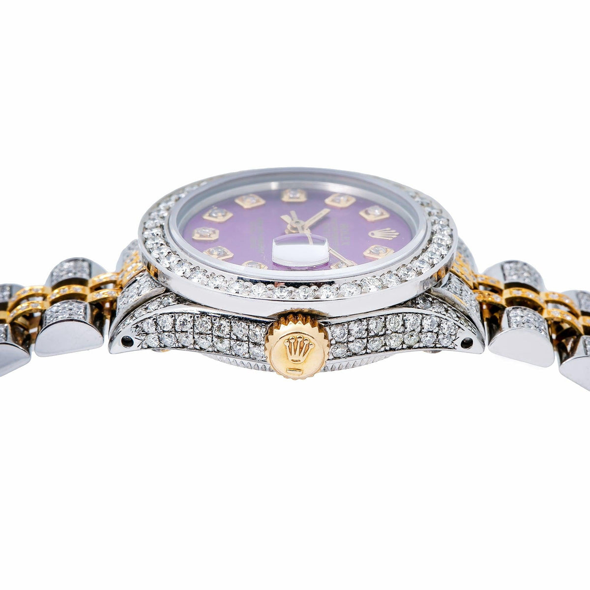 Pre-Owned Rolex Datejust 26MM 69173 Purple Diamond Dial Diamond Bezel Two Tone Yellow Gold Full Diamond Jubilee Bracelet
