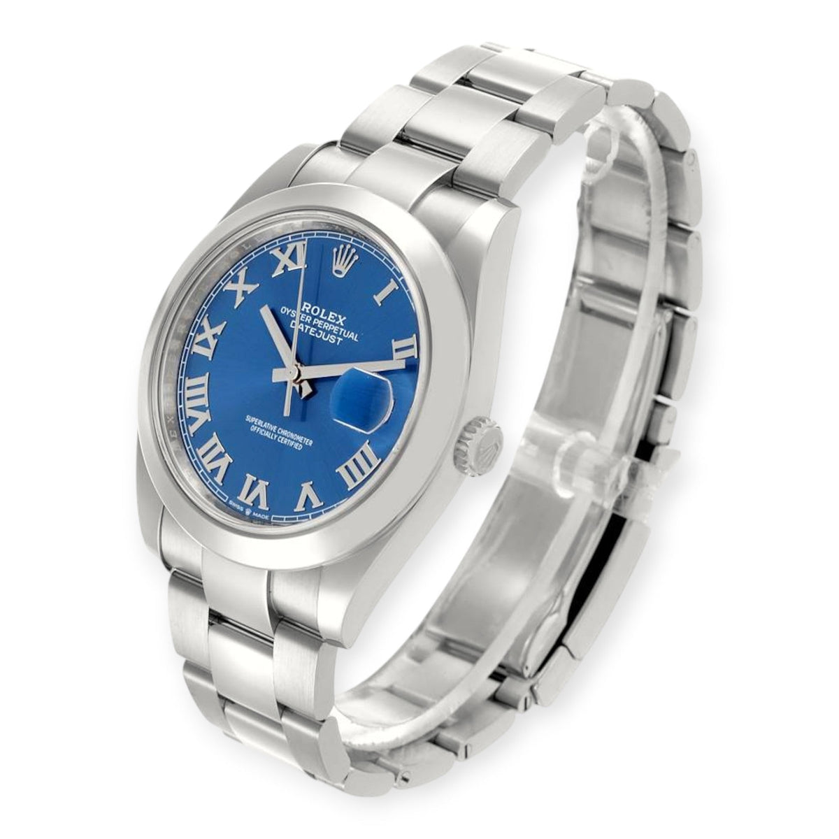 Pre-Owned Rolex Datejust 41 Blue Roman Dial Ref 126300 Smooth Bezel Steel Mens Watch