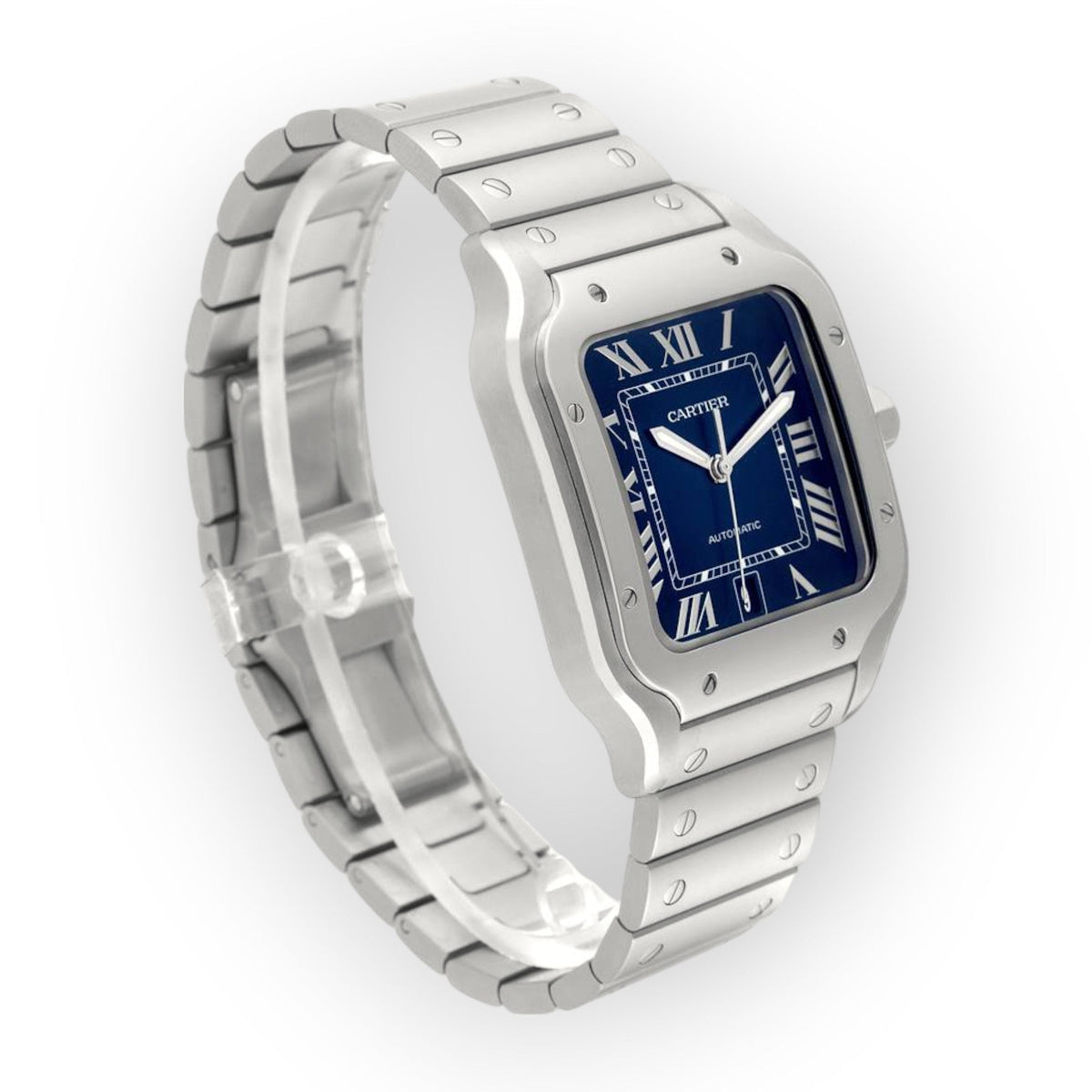Pre-Owned Cartier Santos WSSA0030 40mm Blue Dial With Stainless Steel Bracelet