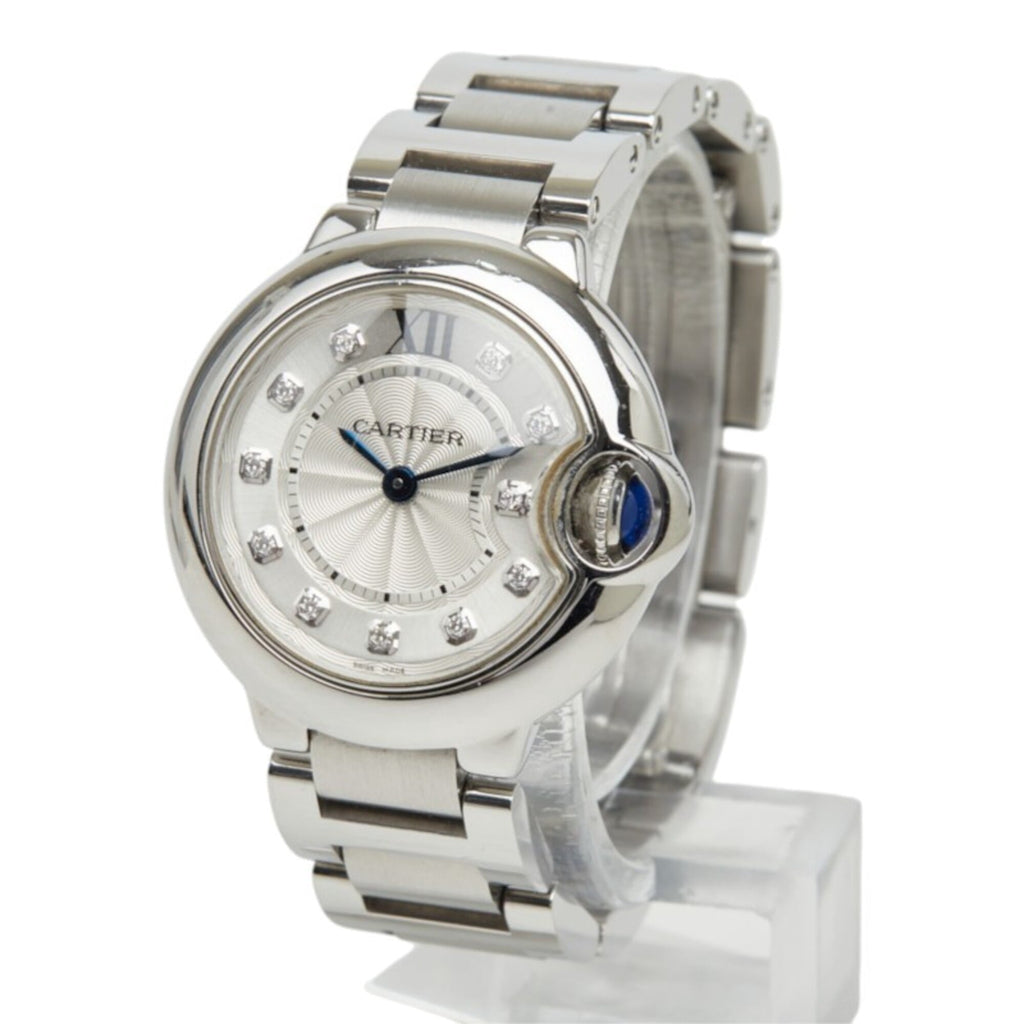 Pre-Owned Cartier Ballon Bleu SM de 11-Diamond Quartz Watch, Silver Dial, Stainless Steel,...