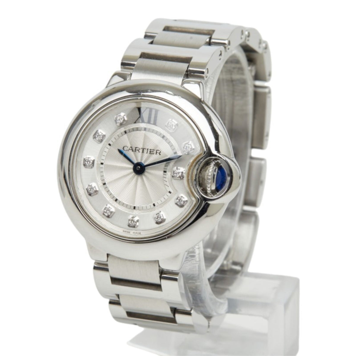 Pre-Owned Cartier Ballon Bleu SM de 11-Diamond Quartz Watch, Silver Dial, Stainless Steel,...