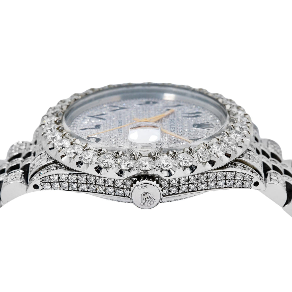 Pre-Owned Rolex Datejust 36MM 16030 Diamond Paved Eastern Arabic Dial Diamond Bezel Stainless Steel Full Diamond Jubilee Bracelet 8.75ct