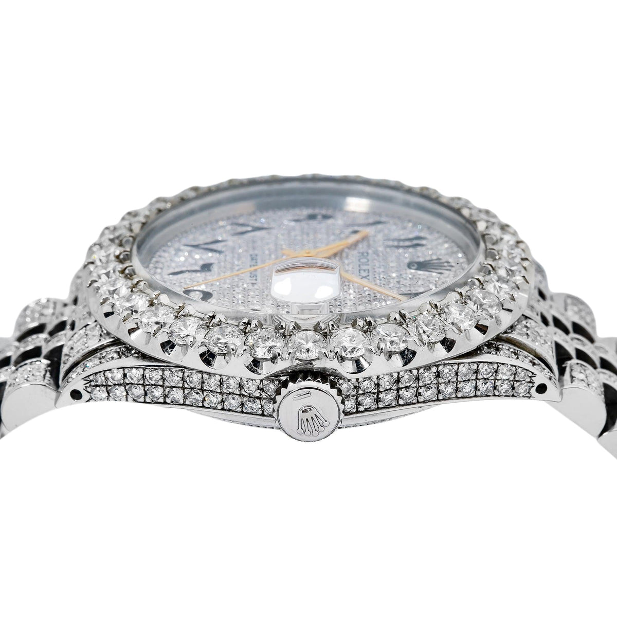 Pre-Owned Rolex Datejust 36MM 16030 Diamond Paved Eastern Arabic Dial Diamond Bezel Stainless Steel Full Diamond Jubilee Bracelet 8.75ct