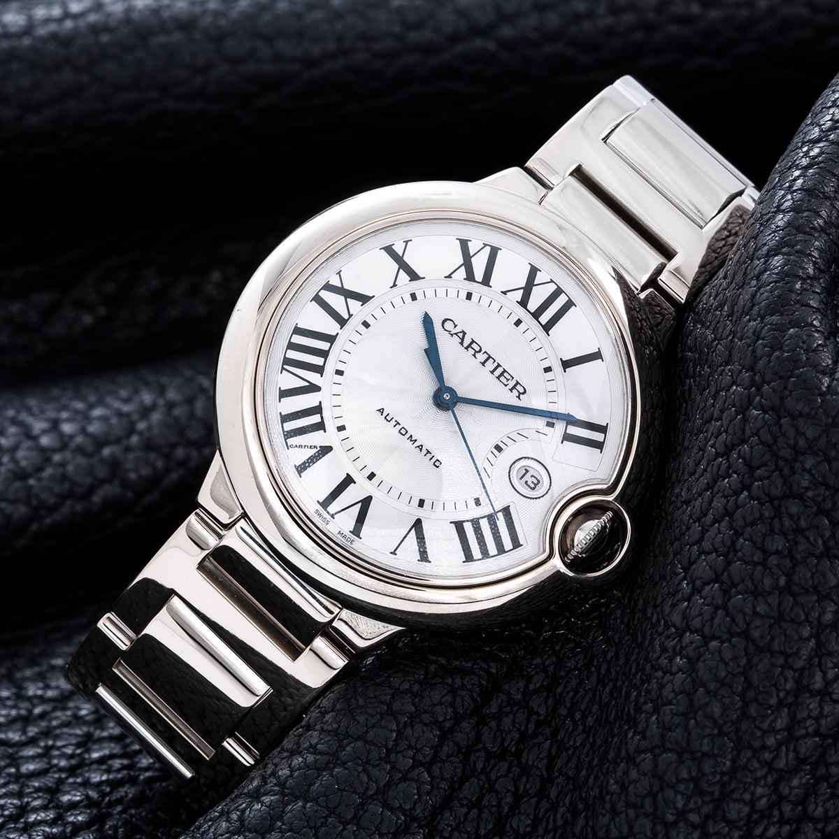 Pre-Owned Cartier Ballon Bleu 42MM W69013Z2 Silver Roman Dial Stainless Steel Bracelet