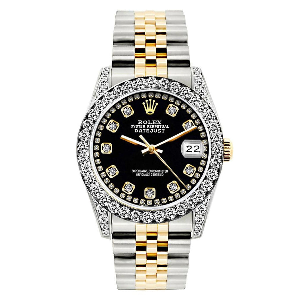 Pre-Owned Rolex Datejust 26MM 69173 Black Diamond Dial Diamond Bezel Two Tone Yellow Gold Jubilee Bracelet 1.2ct