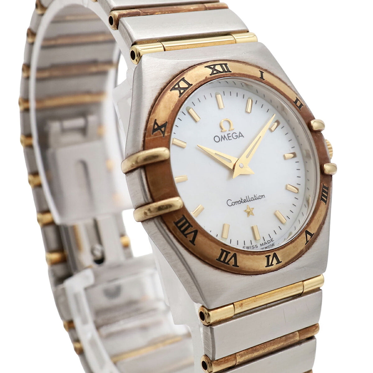 Pre-Owned OMEGA Constellation '95 Full Bar White Mother-of-Pearl Dial Stainless Steel Yellow...