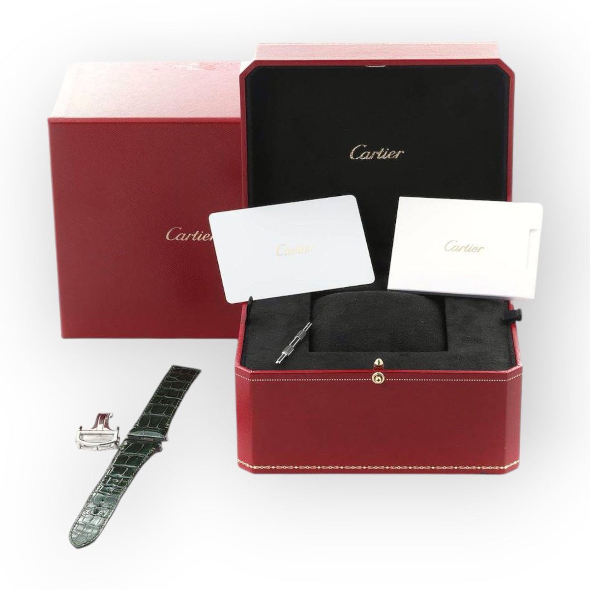Pre-Owned Cartier Santos Large Green Dial Steel Mens Watch WSSA0062