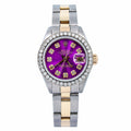 Pre-Owned Rolex Datejust 26MM 69173 Purple Diamond Dial Diamond Bezel Two Tone Yellow Gold Oyster Bracelet 0.9ct