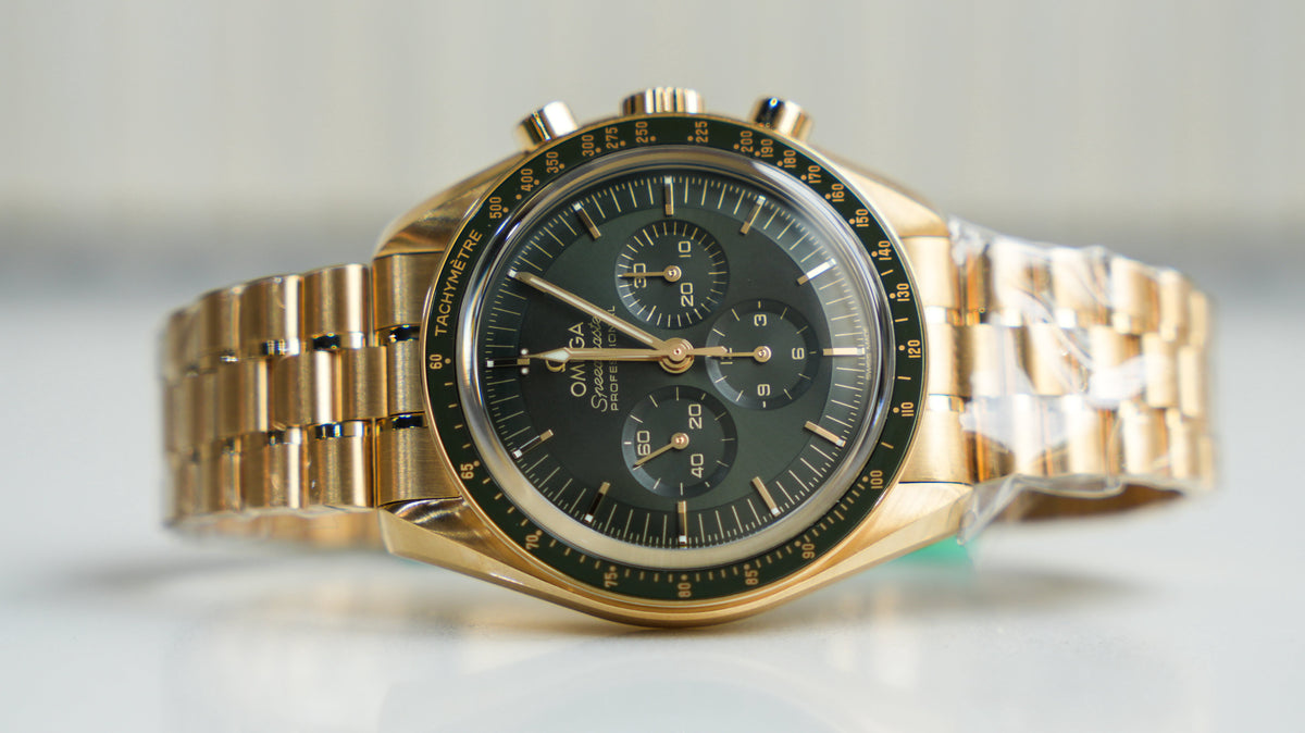 Pre-Owned Omega Speedmaster Moonwatch Professional - 42mm Green Dial in 18K Moonshineâ„¢ Gold