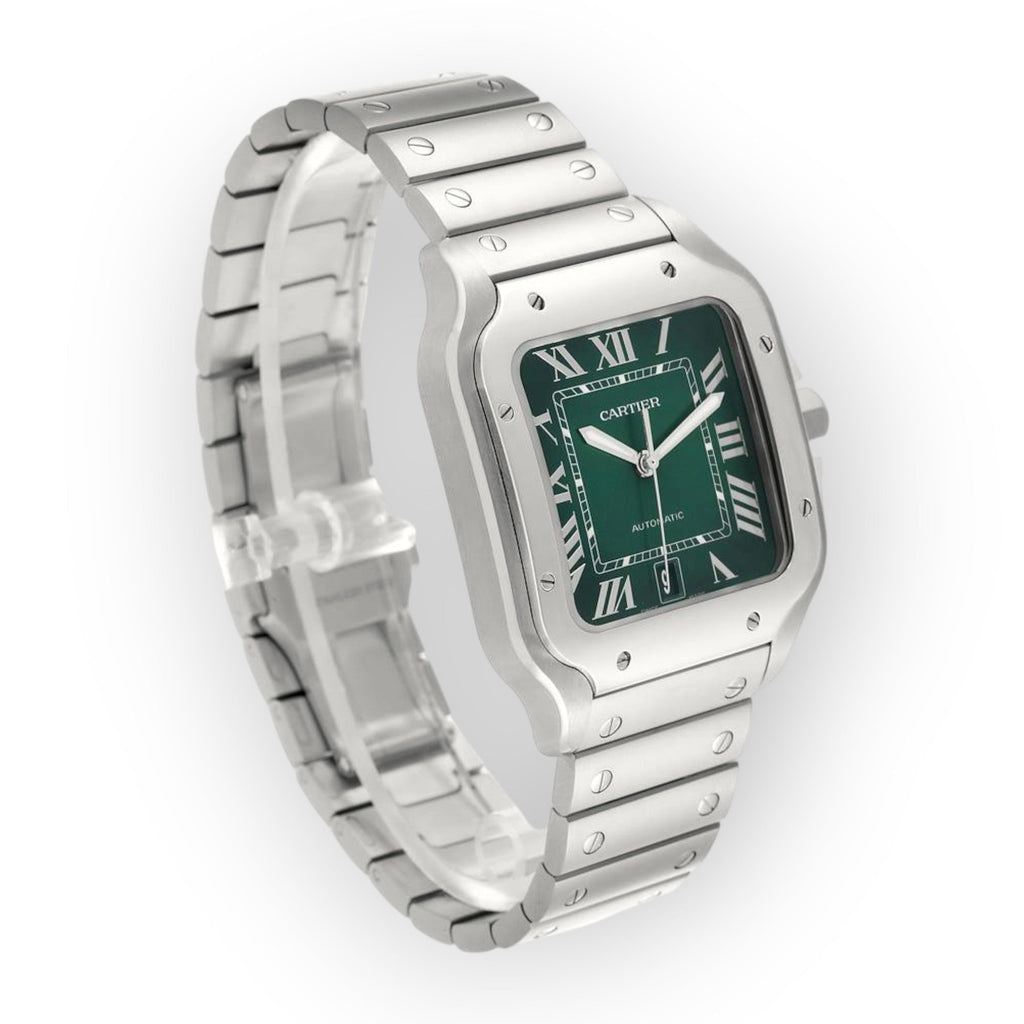 Pre-Owned Cartier Santos Large Green Dial Steel Mens Watch WSSA0062