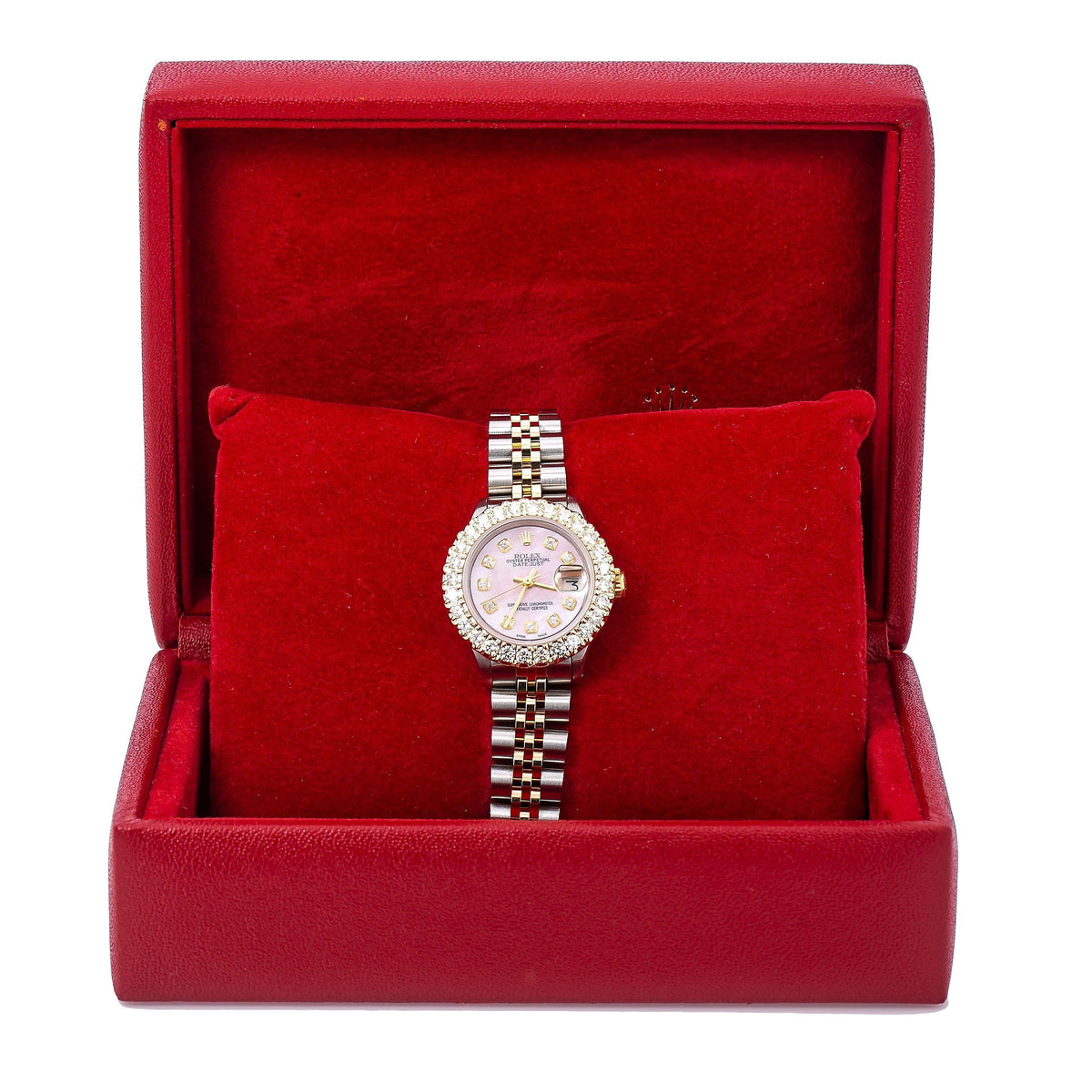 Pre-Owned Rolex Datejust 26MM 6917 Pink Mother of Pearl Diamond Dial Diamond Bezel Two Tone Yellow Gold Jubilee Bracelet