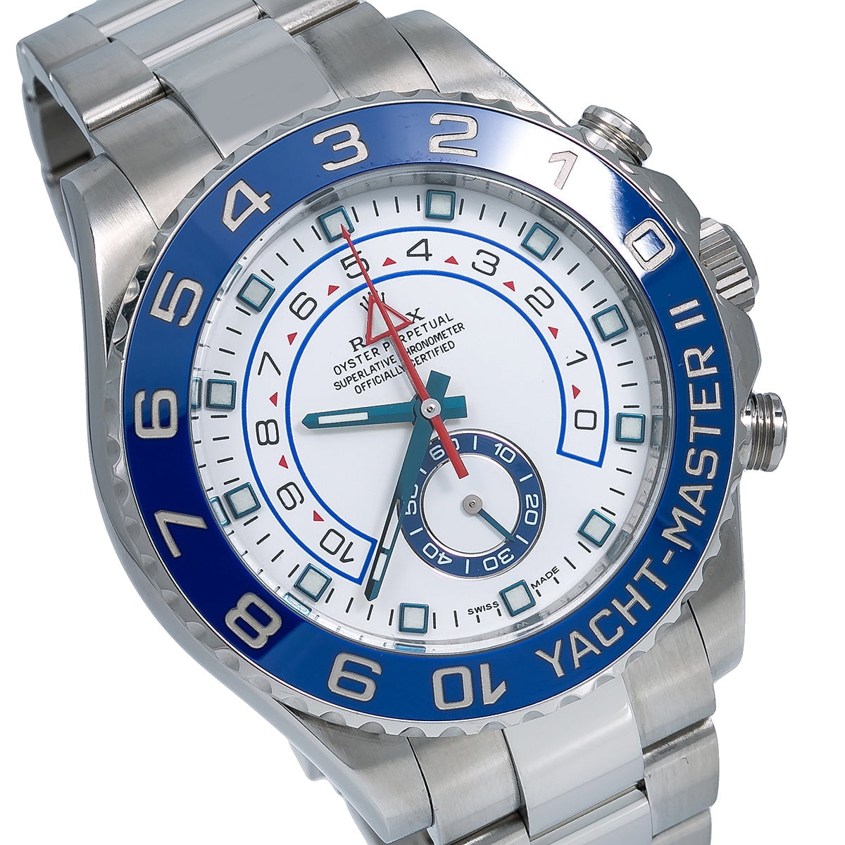 Pre-Owned Rolex Yacht-Master II 116680 44MM White Dial Blue Hands With Stainless Steel Bracelet