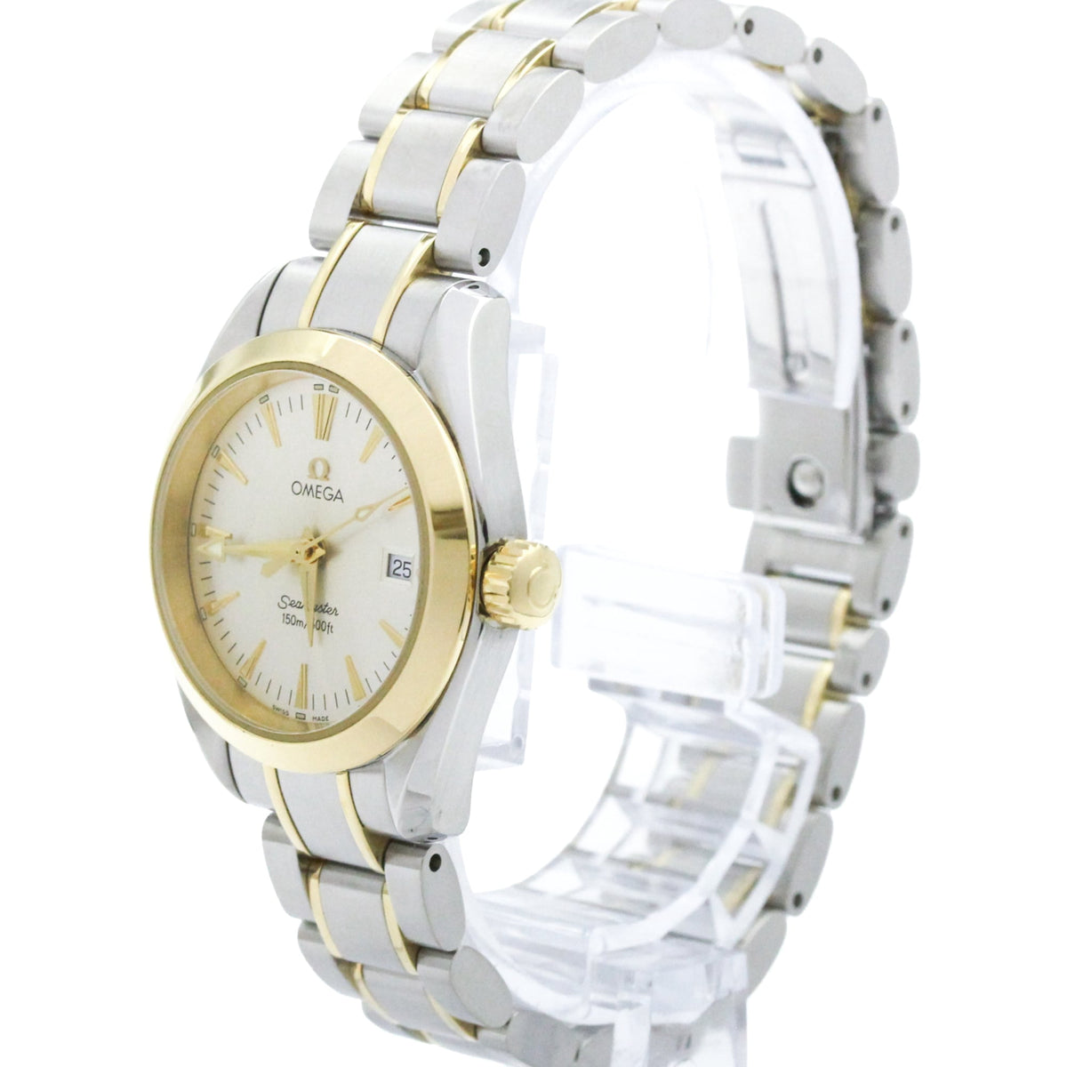 Pre-Owned OMEGA Seamaster Aqua Terra 18K Gold Steel Ladies Watch 2377.30 Polished