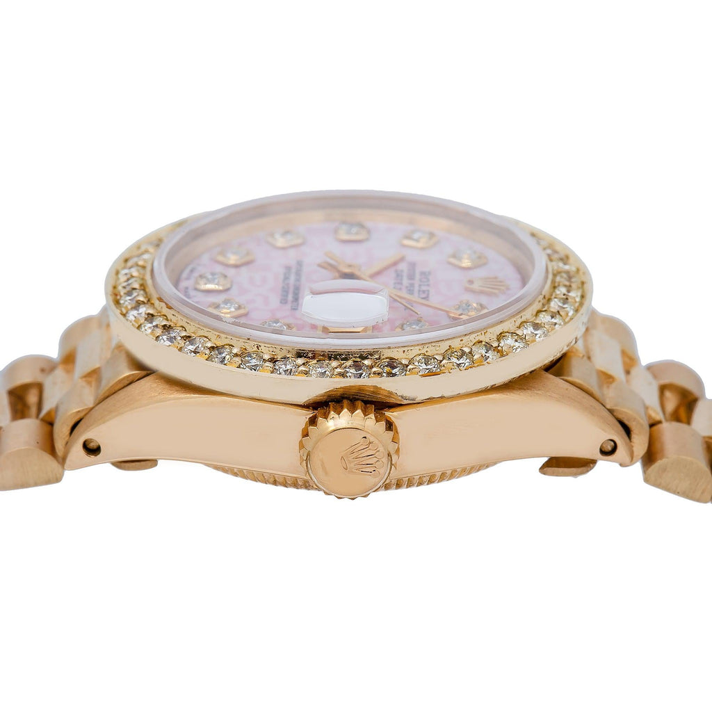Pre-Owned Rolex Datejust 26MM 6917 Pink Pattern Diamond Dial Diamond Bezel 18K Yellow Gold President Bracelet