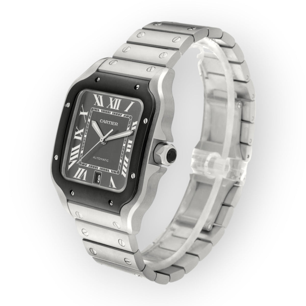 Pre-Owned Cartier Santos Steel ADLC WSSA0037 Grey Dial Mens Watch