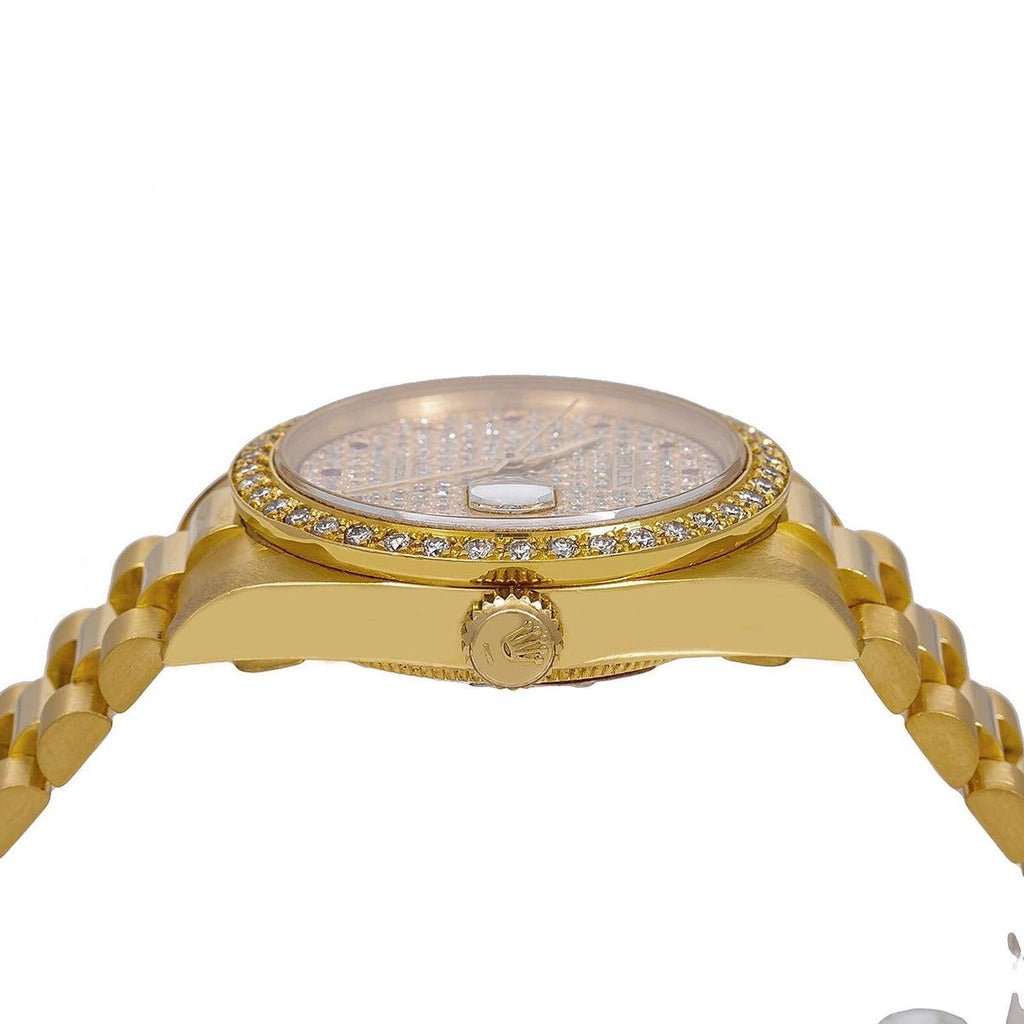 Pre-Owned Rolex Datejust 31MM 68278 Diamond Paved Dial Diamond Bezel 18K Yellow Gold President Bracelet