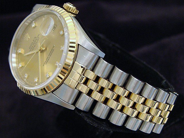 Pre-Owned Mens Rolex Two-Tone 18K/SS Datejust Champagne Diamond 16233