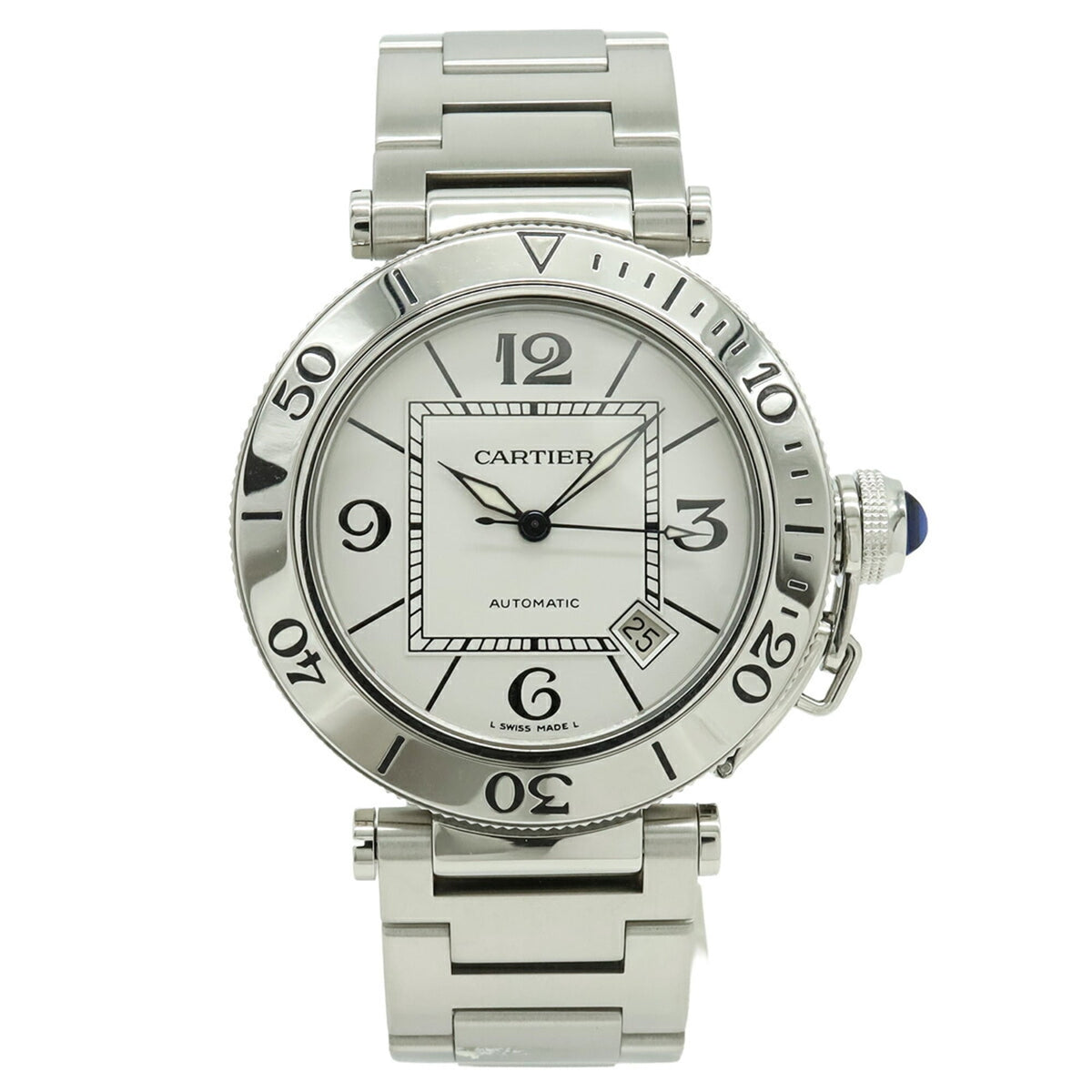 Pre-Owned Cartier Pasha Seatimer, silver dial, automatic transmission, men's watch, W31080M7