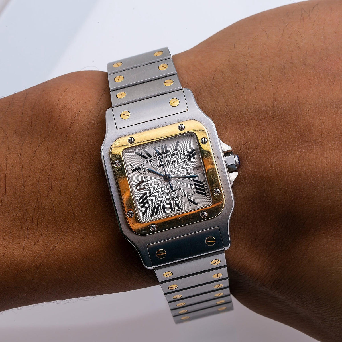 Pre-Owned Cartier Santos Galbee W20057C4 24MM White Dial With Two Tone Bracelet