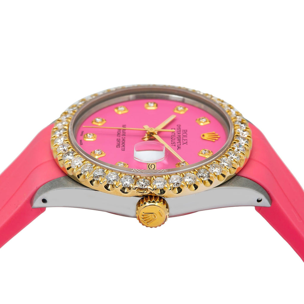 Pre-Owned Rolex Datejust 36MM 16014 Pink Diamond Dial Diamond Bezel Pink Rubber Strap