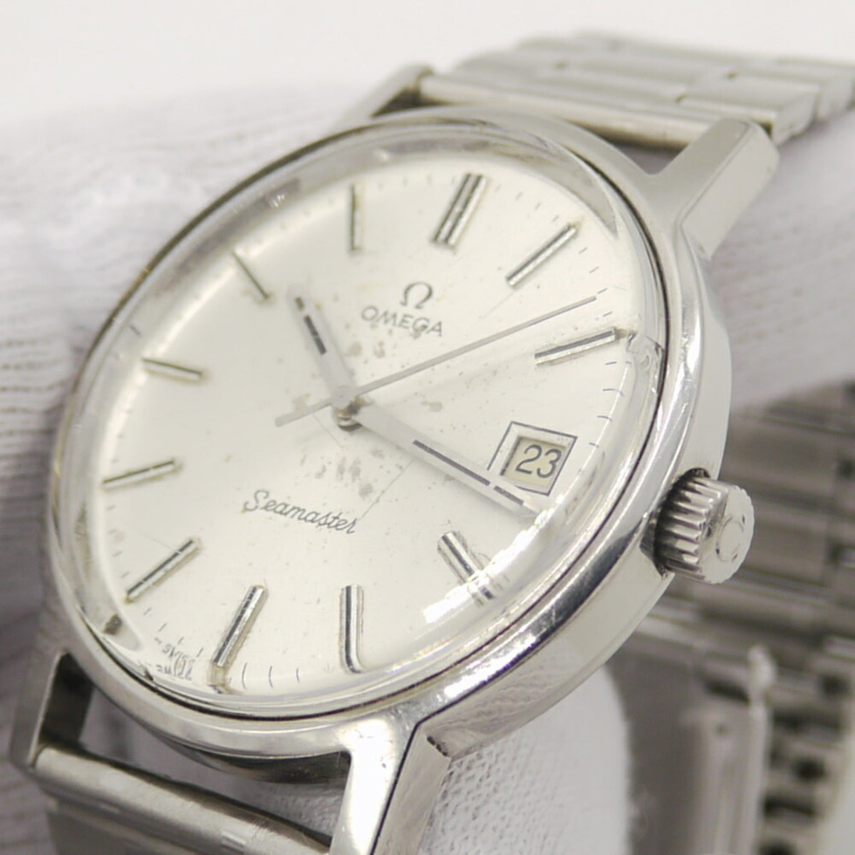 Pre-Owned OMEGA Seamaster manual winding watch silver dial (Fair)