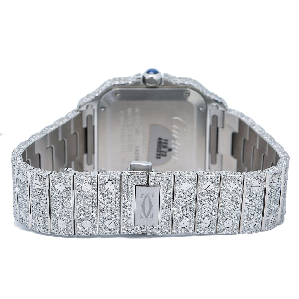 Pre-Owned Cartier Santos 35.1MM WSSA0029 Diamond Paved Rose Gold Roman Dial Rose Gold Diamond Bezel Stainless Steel Full Diamond Bracelet 18.75ct